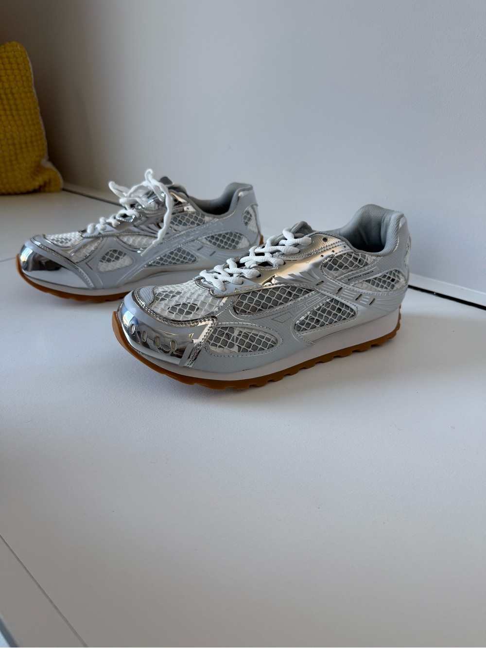 Bottega Veneta DUPE Silver Mesh & Chrome Sneakers size 10